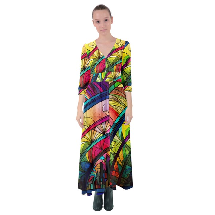 Stained Glass Window Button Up Maxi Dress