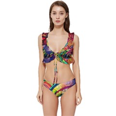 Stained Glass Window Low Cut Ruffle Edge Bikini Set