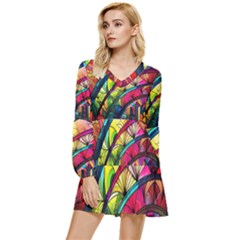 Stained Glass Window Tiered Long Sleeve Mini Dress