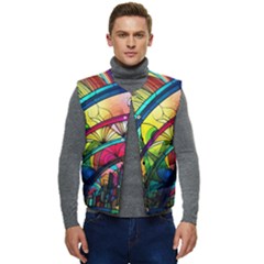 Stained Glass Window Men s Short Button Up Puffer Vest	