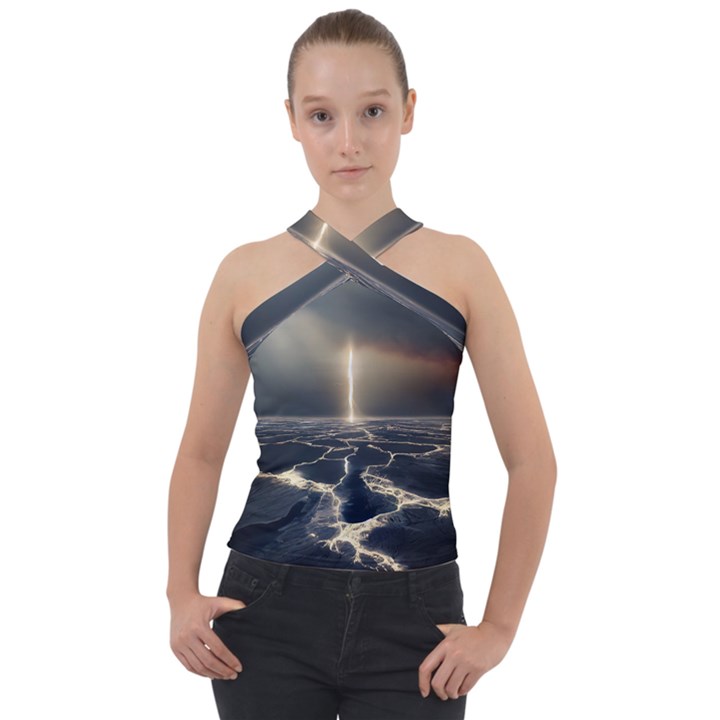 Apocalypse Armageddon Apocalyptic Cross Neck Velour Top