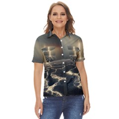 Apocalypse Armageddon Apocalyptic Women s Short Sleeve Double Pocket Shirt