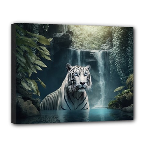 Tiger White Tiger Nature Forest Canvas 14  X 11  (stretched)