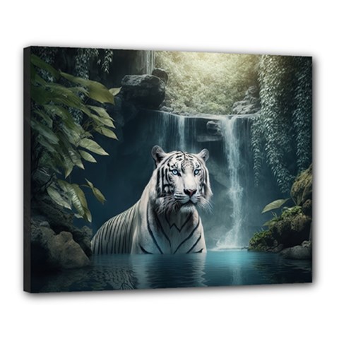 Tiger White Tiger Nature Forest Canvas 20  X 16  (stretched)