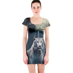 Tiger White Tiger Nature Forest Short Sleeve Bodycon Dress