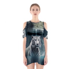 Tiger White Tiger Nature Forest Shoulder Cutout One Piece Dress