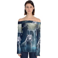 Tiger White Tiger Nature Forest Off Shoulder Long Sleeve Top