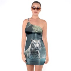 Tiger White Tiger Nature Forest One Soulder Bodycon Dress