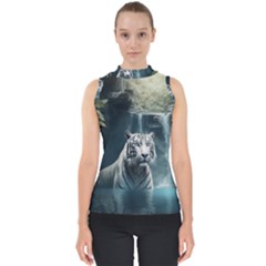 Tiger White Tiger Nature Forest Mock Neck Shell Top by Jancukart