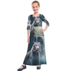 Tiger White Tiger Nature Forest Kids  Quarter Sleeve Maxi Dress