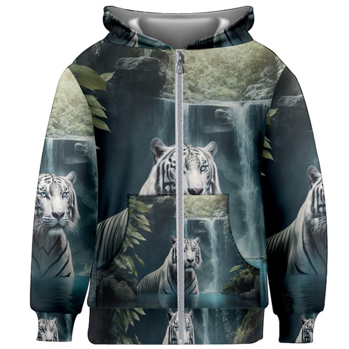 Tiger White Tiger Nature Forest Kids  Zipper Hoodie Without Drawstring