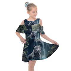 Tiger White Tiger Nature Forest Kids  Shoulder Cutout Chiffon Dress by Jancukart