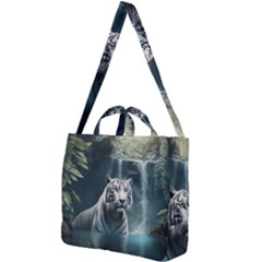 Tiger White Tiger Nature Forest Square Shoulder Tote Bag by Jancukart