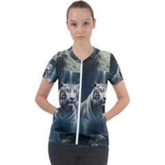 Tiger White Tiger Nature Forest Short Sleeve Zip Up Jacket