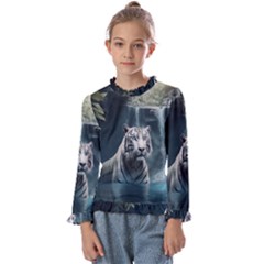 Tiger White Tiger Nature Forest Kids  Frill Detail Tee