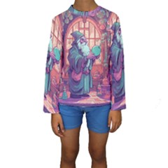 Fantasy Magic Magical Wizard Kids  Long Sleeve Swimwear