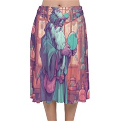 Fantasy Magic Magical Wizard Velvet Flared Midi Skirt