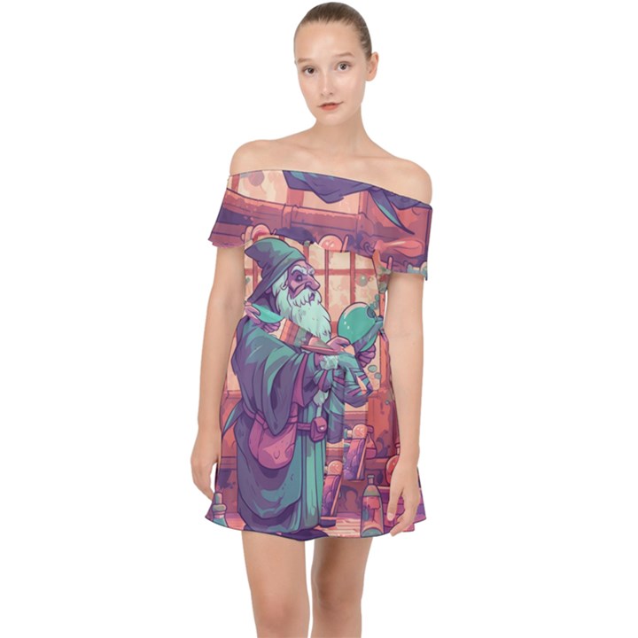 Fantasy Magic Magical Wizard Off Shoulder Chiffon Dress