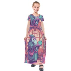 Fantasy Magic Magical Wizard Kids  Short Sleeve Maxi Dress