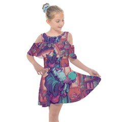 Fantasy Magic Magical Wizard Kids  Shoulder Cutout Chiffon Dress by Jancukart