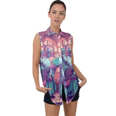 Fantasy Magic Magical Wizard Sleeveless Chiffon Button Shirt