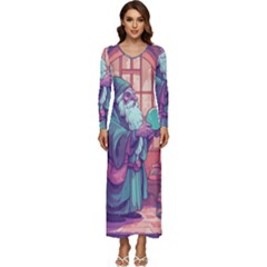 Fantasy Magic Magical Wizard Long Sleeve Longline Maxi Dress by Jancukart