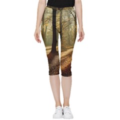 Autumn Nature Woodland Woods Trees Inside Out Lightweight Velour Capri Leggings  by Jancukart