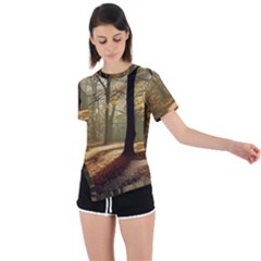 Autumn Nature Woodland Woods Trees Asymmetrical Short Sleeve Sports Tee