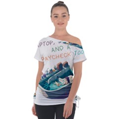 Bubble Entrepreneurship Off Shoulder Tie-up Tee