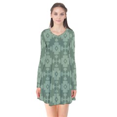 Sophisticated Pattern Long Sleeve V-neck Flare Dress by GardenOfOphir