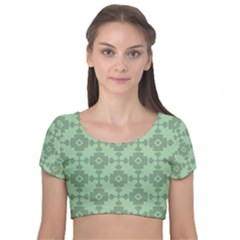 Pattern Velvet Short Sleeve Crop Top  by GardenOfOphir