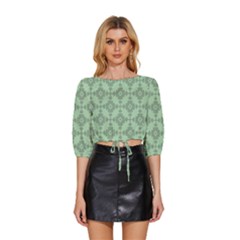 Pattern Mid Sleeve Drawstring Hem Top