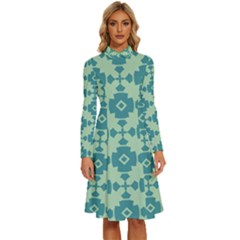 Pattern 3 Long Sleeve Shirt Collar A-line Dress by GardenOfOphir