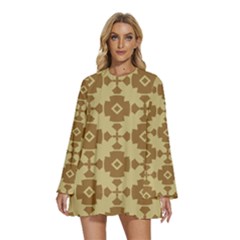 Pattern 6 Round Neck Long Sleeve Bohemian Style Chiffon Mini Dress