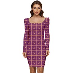 Pattern 9 Women Long Sleeve Ruched Stretch Jersey Dress by GardenOfOphir