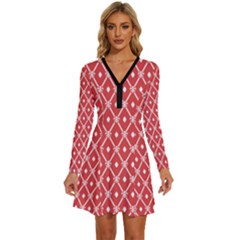 Pattern 10 Long Sleeve Deep V Mini Dress  by GardenOfOphir