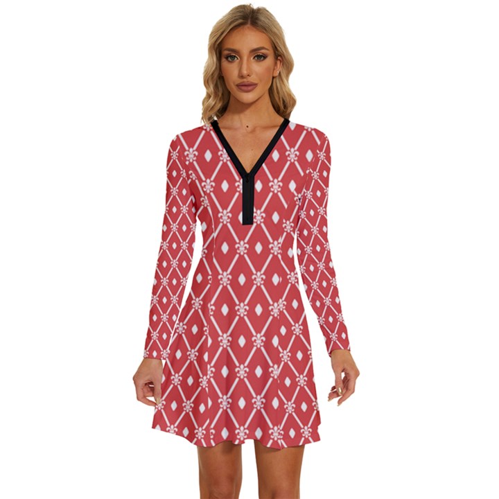 Pattern 10 Long Sleeve Deep V Mini Dress 