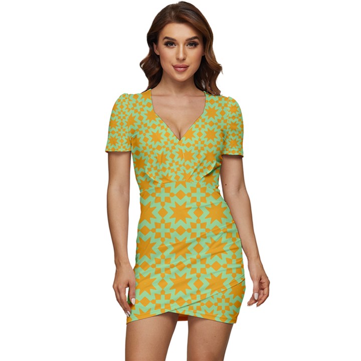 Pattern 21 Low Cut Cap Sleeve Mini Dress