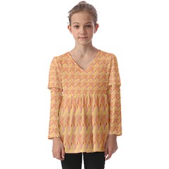 Peach Leafs Kids  V Neck Casual Top by Sparkle