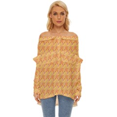 Peach Leafs Off Shoulder Chiffon Pocket Shirt by Sparkle