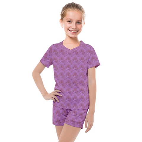 Violet Flowers Kids  Mesh Tee And Shorts Set by Sparkle