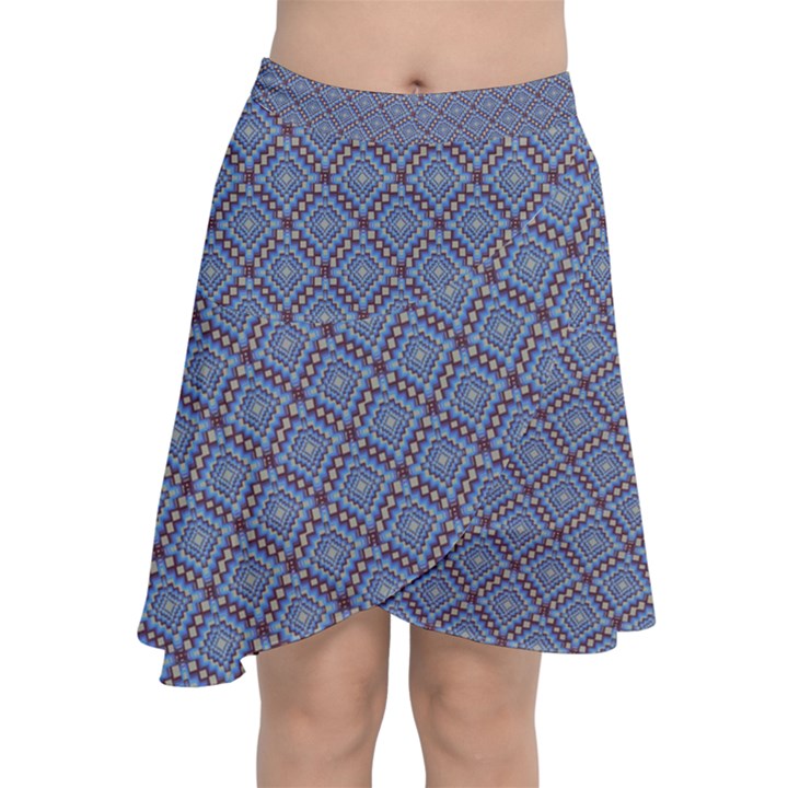 Blue Diamonds Chiffon Wrap Front Skirt