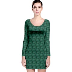 Green Pattern Long Sleeve Velvet Bodycon Dress