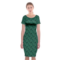 Green Pattern Classic Short Sleeve Midi Dress