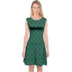 Green Pattern Capsleeve Midi Dress