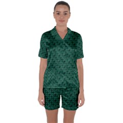 Green Pattern Satin Short Sleeve Pajamas Set