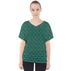 Green Pattern V-Neck Dolman Drape Top