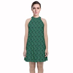 Green Pattern Velvet Halter Neckline Dress 