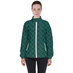 Green Pattern Women s High Neck Windbreaker