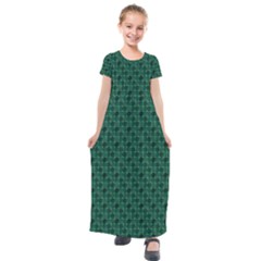 Green Pattern Kids  Short Sleeve Maxi Dress